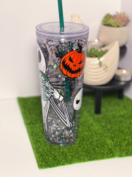 Jack Skellington Starbucks Snow Globe Glitter Tumbler