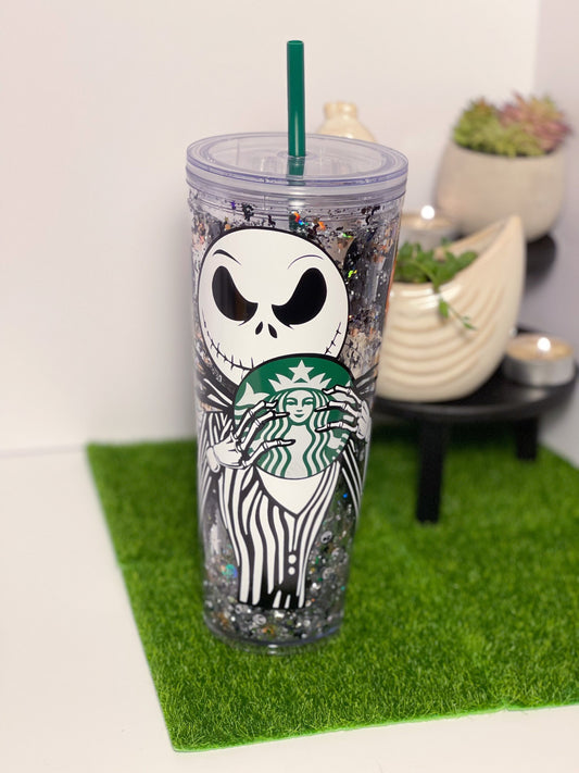 Jack Skellington Starbucks Snow Globe Glitter Tumbler